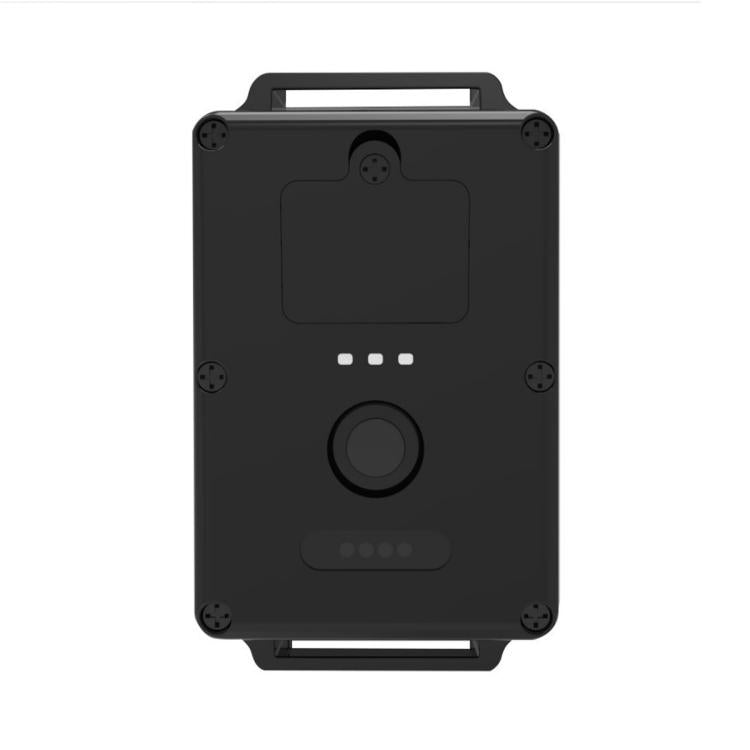 Waterproof GPS dog collar locator, black device back with button panel and indicator