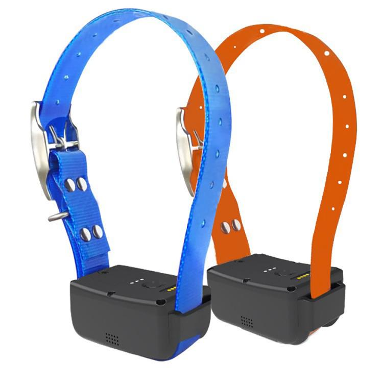 Waterproof GPS dog collar locator with blue and orange adjustable straps