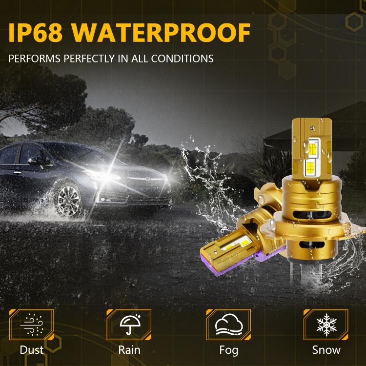 Waterproof LED headlight bulb with splash effect, gold base and LED module