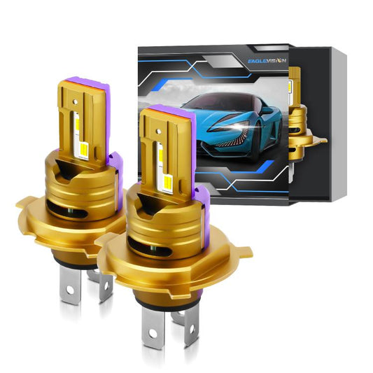 LED headlight bulbs, gold base, two-pack with visible LED modules