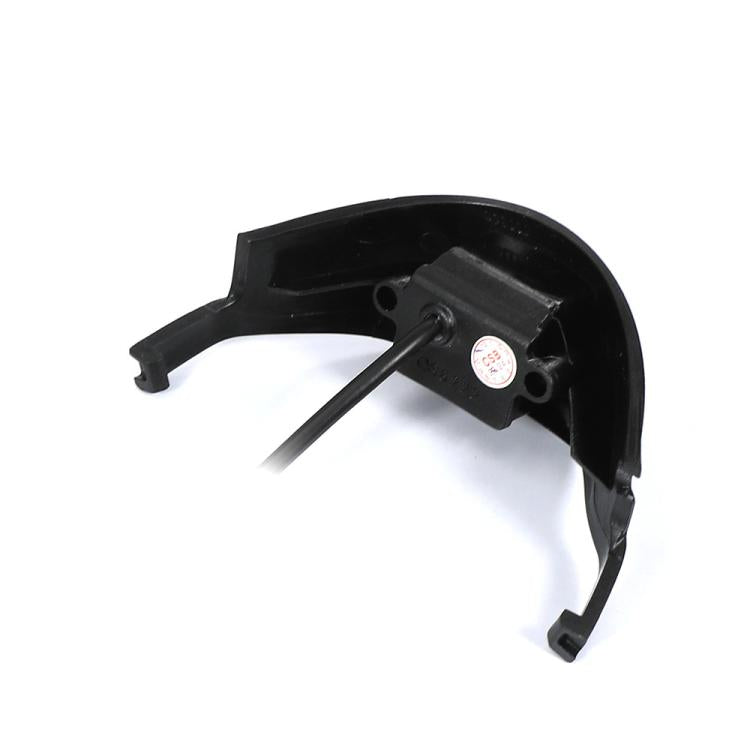 Car front camera housing with mounting arms and wiring connector, black plastic body