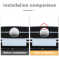 Camera installation comparison on car grille, showing circular rear-view camera position