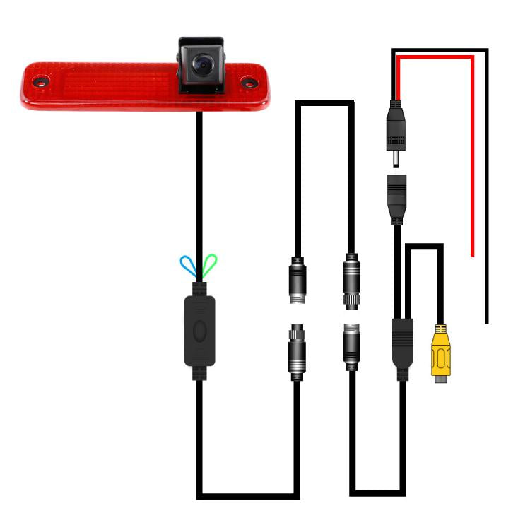 High-mount brake light camera wiring harness with labeled connector leads