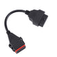 OBD diagnostic cable with black 12-pin connector end and red-trim 16-pin end.