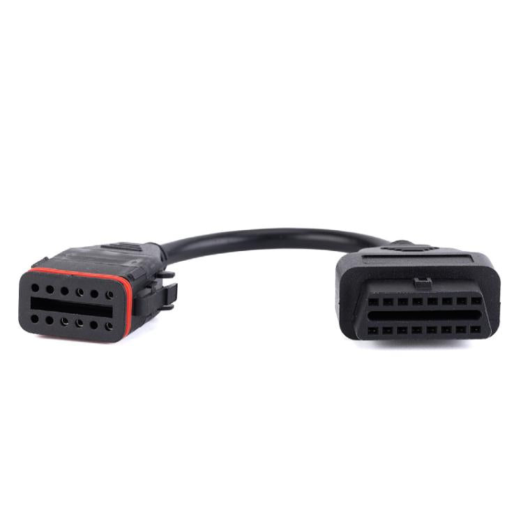 OBD diagnostic cable with 16-pin and 12-pin plugs, red-lined insert and black housing.
