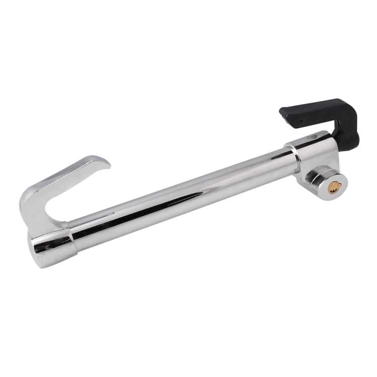 Steering wheel lock with chrome shaft and black end clamp, extended design