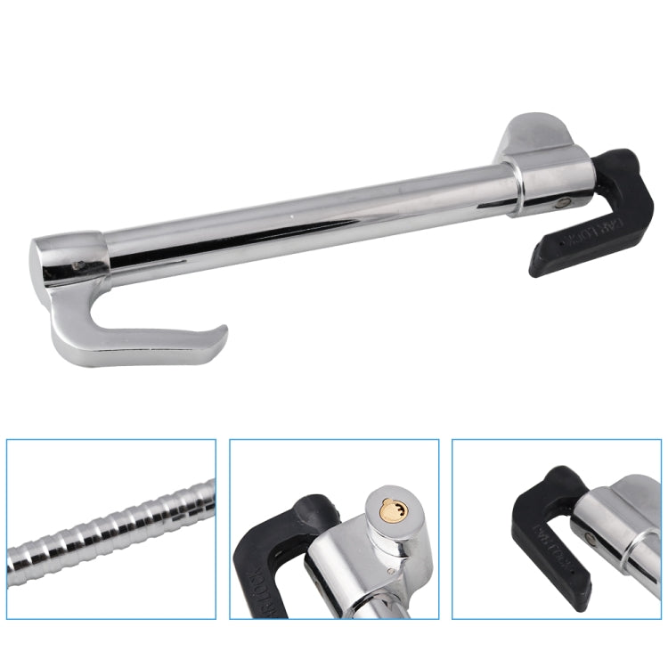 Chrome steering wheel lock bar with black clamp ends and extendable sections