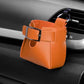 Car air vent hanging storage bag in orange-brown PU leather with front buckle and hook