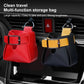 Car air vent hanging storage bags in red and dark PU leather with front buckles and hooks