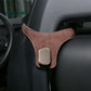 Car seat back hanger hook in brown suede with a rounded metal clip holder