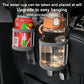 Grey transparent car cup holder with dual hooks holding a water can