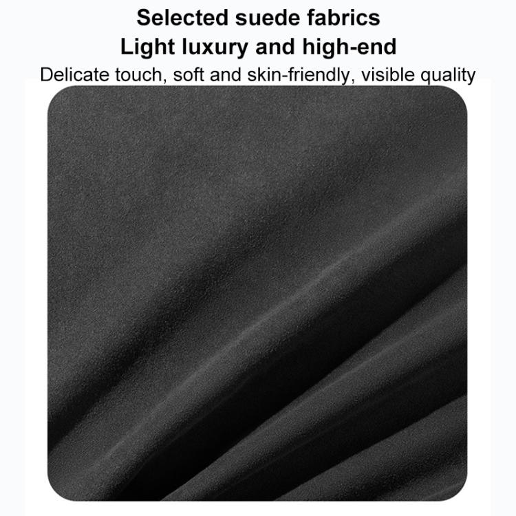 Grey suede fabric material sample with smooth surface texture