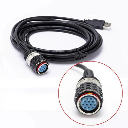 Black USB diagnostic cable with USB-A plug and circular 8-pin connector