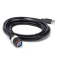 Coiled black cable with USB-A connector and round multipin diagnostic plug