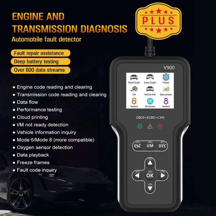 Car engine and transmission diagnostic scanner tool with on-screen menu and button controls
