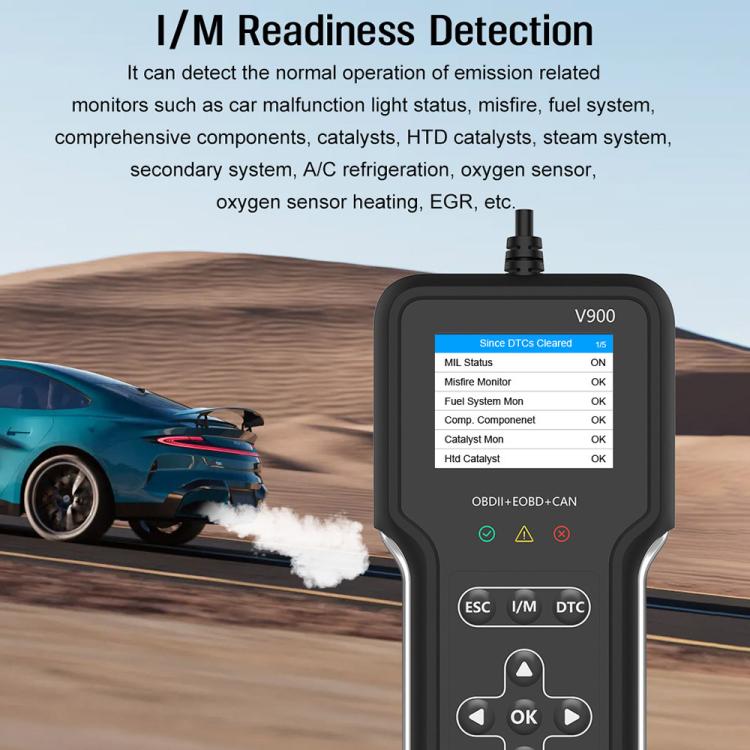 Car diagnostic scanner tool with I/M readiness status screen and keypad controls
