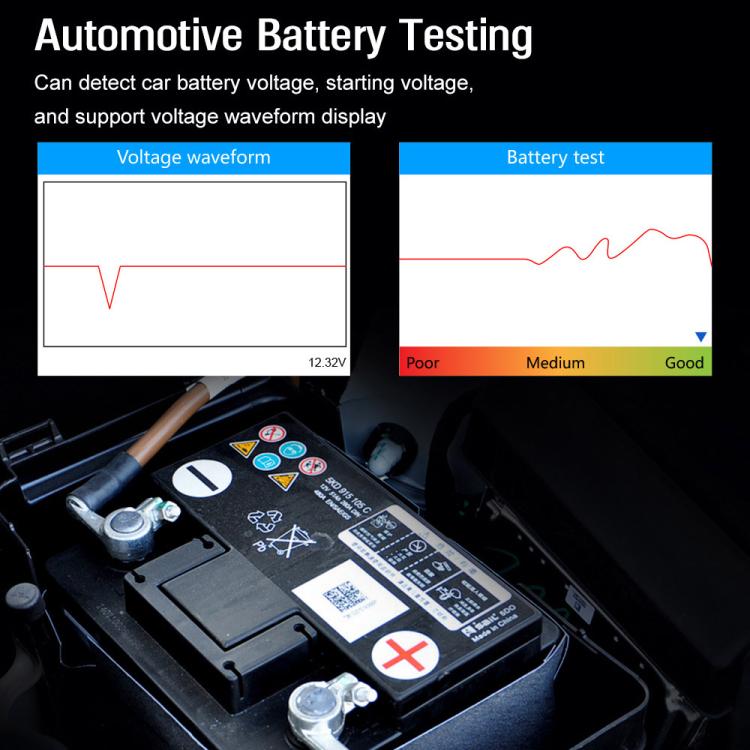 Car battery testing diagnostic scanner tool with waveform and battery test display