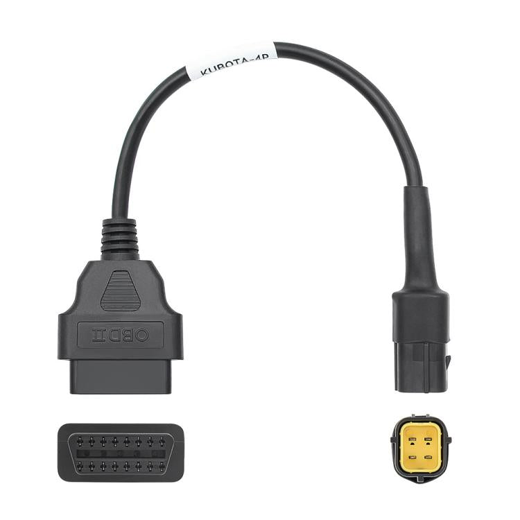 Black diagnostic adapter cable with Kubota 4-pin plug and OBD2 16-pin connector