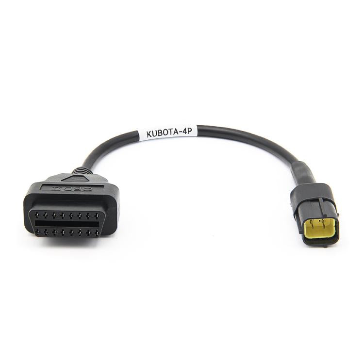 Black OBD2 adapter cable with Kubota 4-pin plug to 16-pin OBD connector