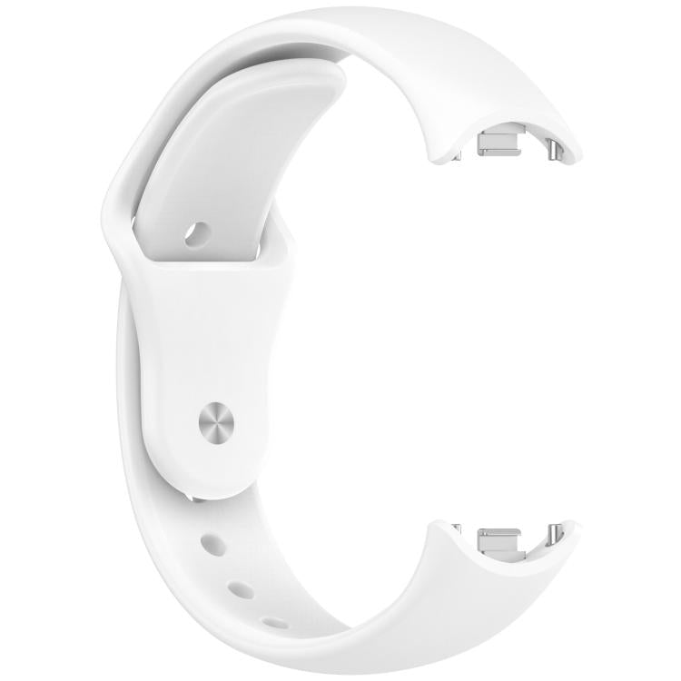 White silicone watch band showing its reverse buckle and connector ends