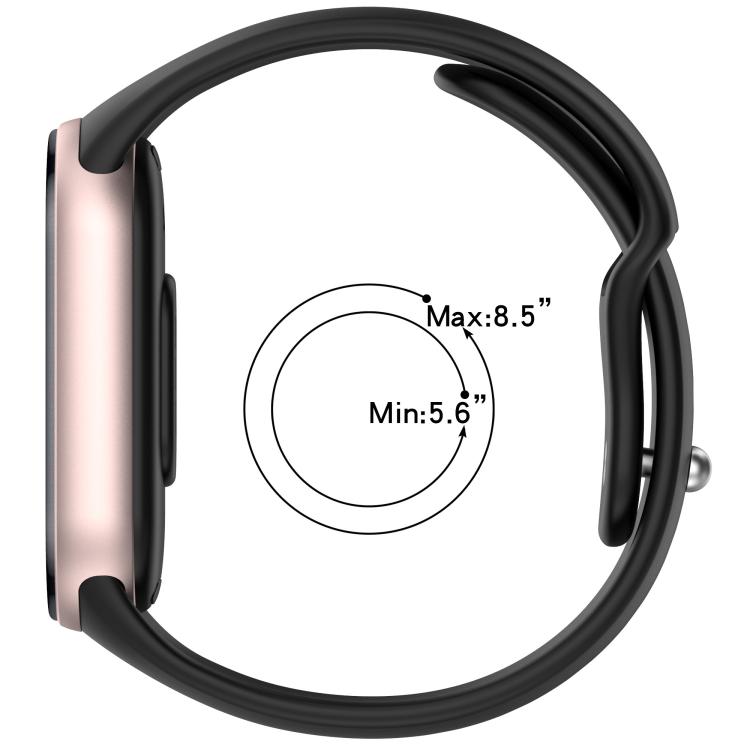 Black silicone reverse-buckle watch band shown in profile, sized for 5.6 to 8.5-inch wrists