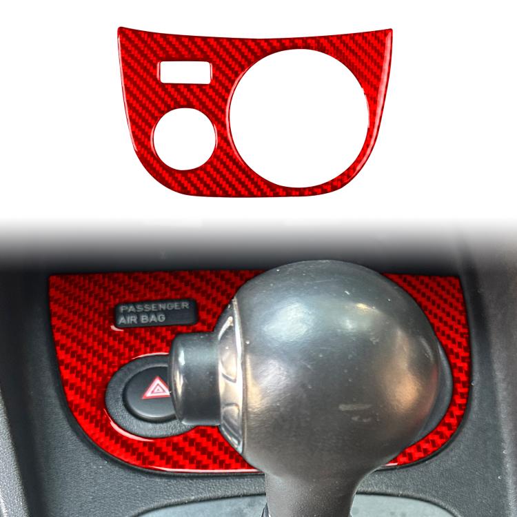 Installed red carbon fiber-look water cup panel sticker around gear-shift cup area