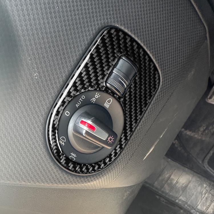 Black carbon fiber headlight switch panel trim sticker around headlight control knob