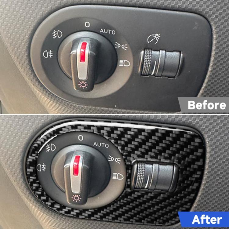 Black carbon fiber headlight switch panel trim sticker installed on headlight control