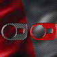 Red and black carbon fiber headlight switch panel trim stickers with cutout openings