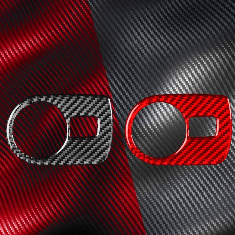Red and black carbon fiber headlight switch panel trim stickers with cutout openings