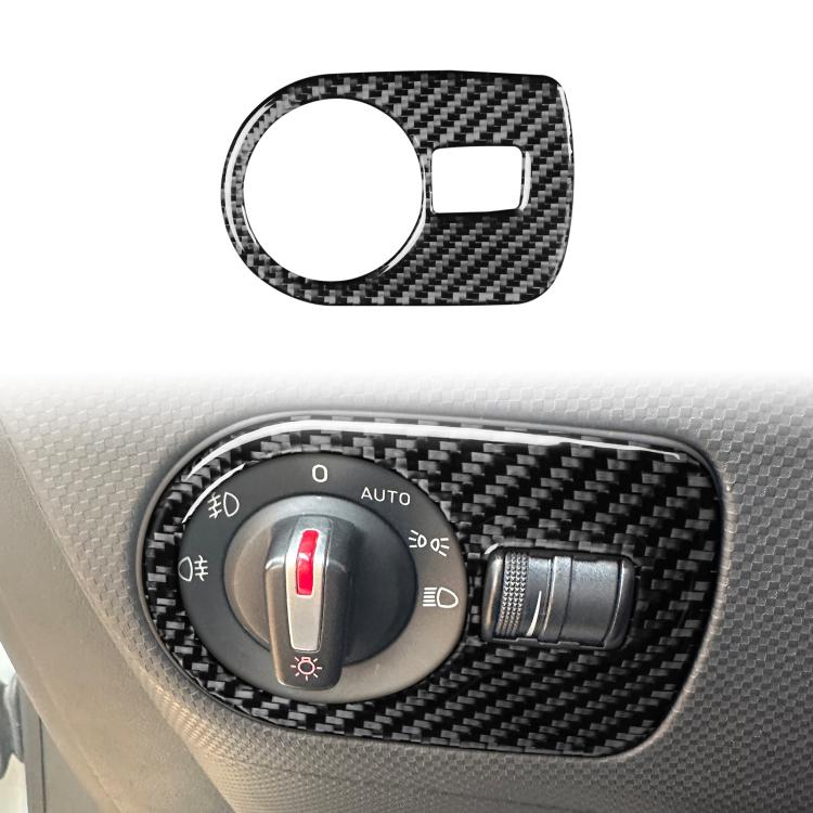 Black carbon fiber headlight switch panel trim sticker with cutout openings