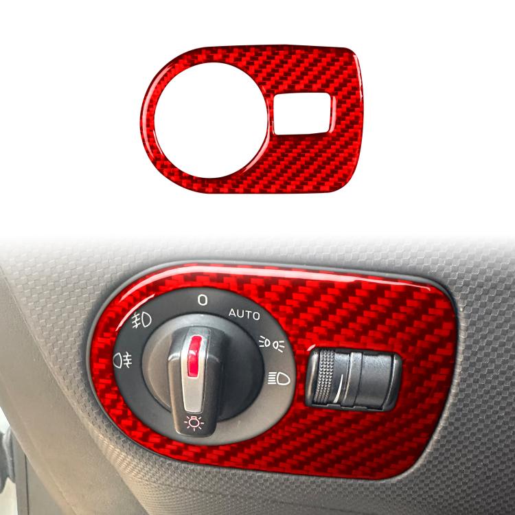 Red carbon fiber headlight switch panel trim sticker with cutout openings