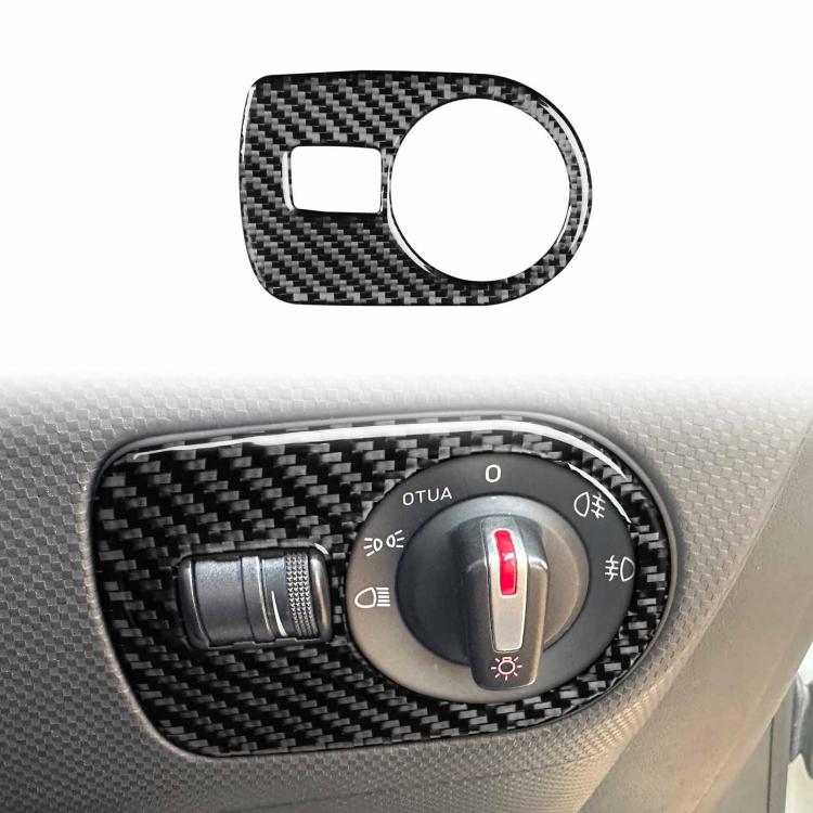 Black carbon fiber headlight switch panel trim sticker installed on switch panel