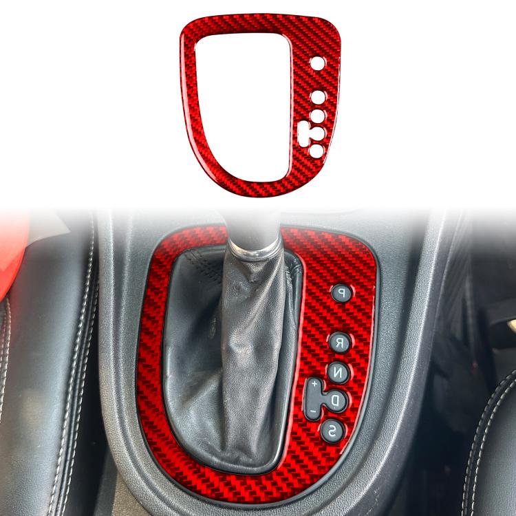 Red carbon fiber gear position panel sticker installed with gear indicator buttons