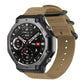 Khaki woven nylon watch band with ring buckle, shown attached to a rugged smartwatch