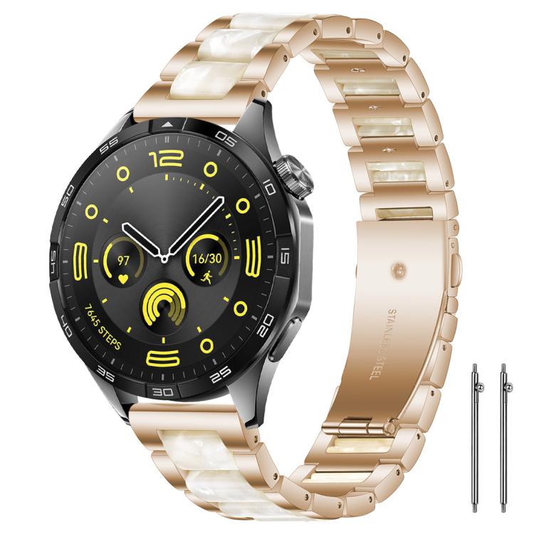 Smartwatch with a rose gold metal band and white resin links