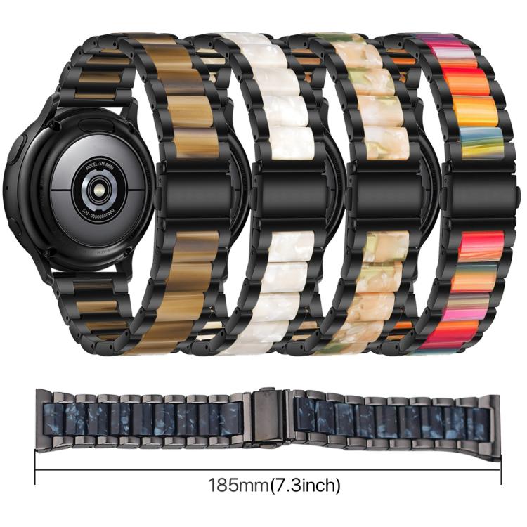 Black metal watch bands with brown, white, green, rainbow, and blue resin links; 185 mm length.