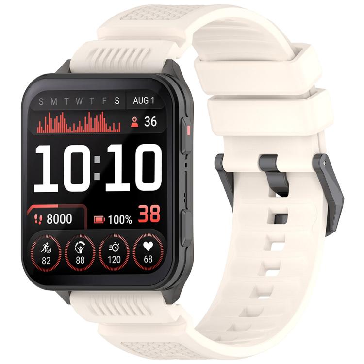 White silicone watch band with a protective Garmin Venu X1 watch case
