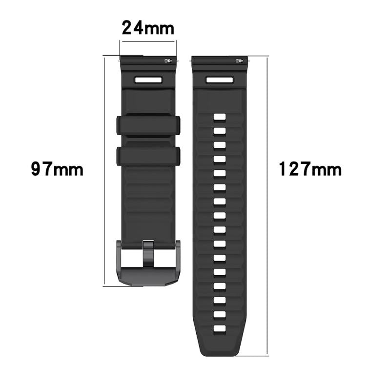 Black silicone watch band pieces with 24 mm width and 97 mm and 127 mm lengths