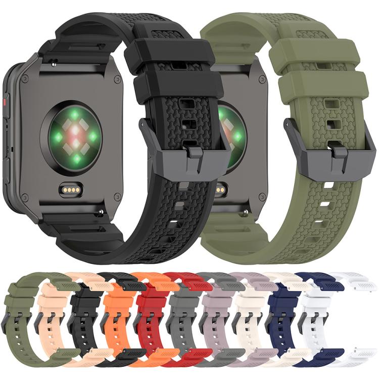 Black and olive silicone watch bands shown with textured inner surfaces and multiple color options