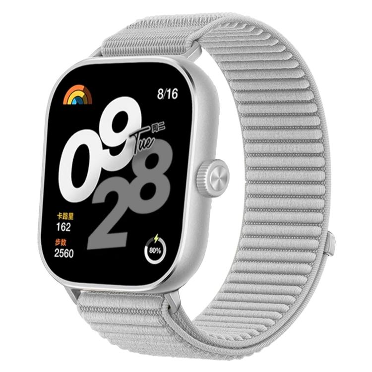 Light gray woven nylon watch band fitted to a smartwatch