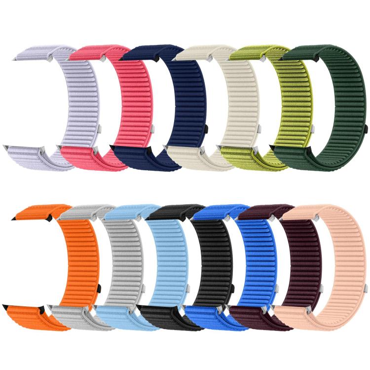 Assorted woven nylon hook-and-loop smartwatch bands in multiple colors