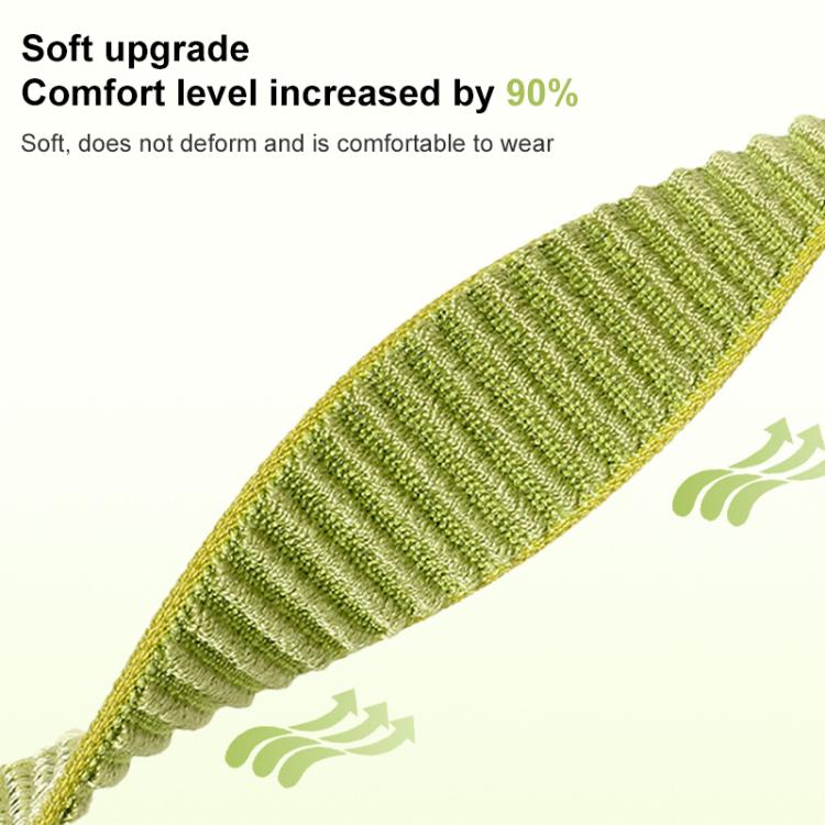 Lime green woven nylon watch band close-up showing its ribbed texture