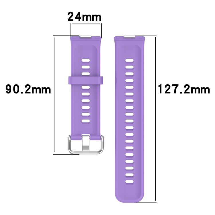 Purple silicone watch band sizing diagram: 24 mm wide, 90.2 mm and 127.2 mm strap lengths