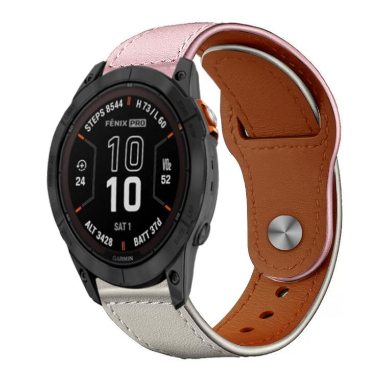 Two-tone leather watch band with pink and light gray sections
