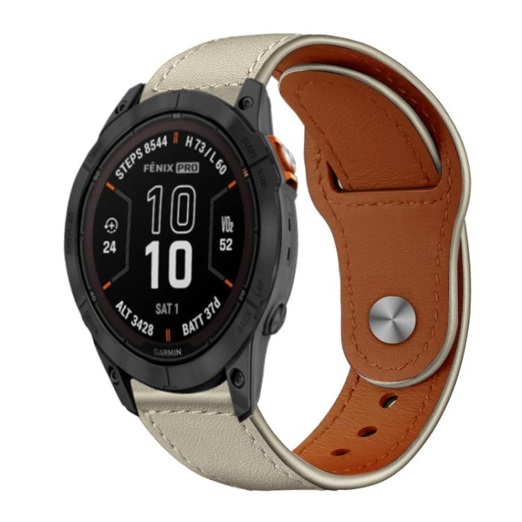 Beige leather watch band with brown lining and metal rivet buckle