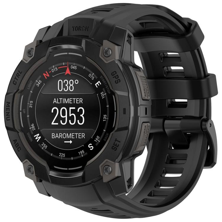 Black silicone watch band fitted to a rugged smartwatch