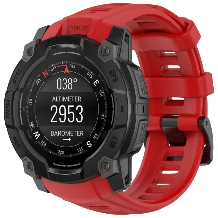Red silicone watch band fitted to a rugged smartwatch