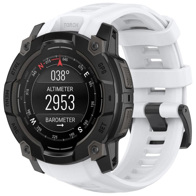 Quick-release silicone watch band in white on a rugged Garmin watch