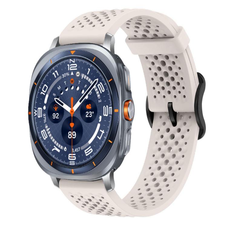 Starlight perforated silicone watch band with buckle, shown attached to a smartwatch
